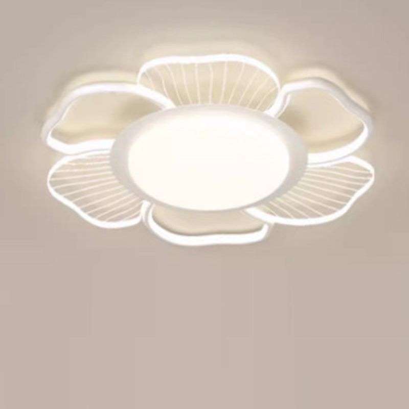 Modern Minimalist Round Flower Iron Plastic LED Flush Mount Ceiling Light for Bedroom
