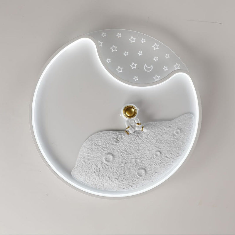 Modern Minimalist Round Moon Astronaut Iron Acrylic LED Flush Mount Ceiling Light for Bedroom