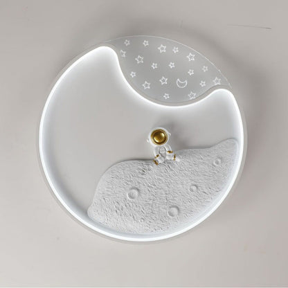 Modern Minimalist Round Moon Astronaut Iron Acrylic LED Flush Mount Ceiling Light for Bedroom