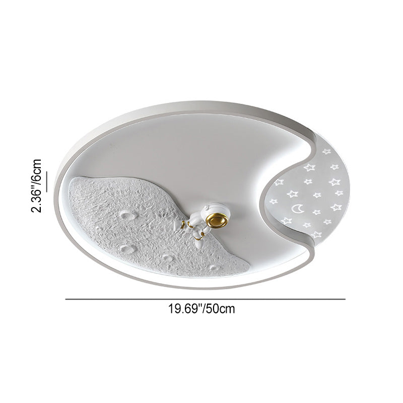 Modern Minimalist Round Moon Astronaut Iron Acrylic LED Flush Mount Ceiling Light for Bedroom