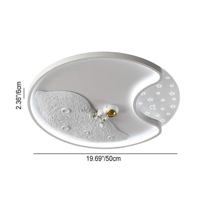 Modern Minimalist Round Moon Astronaut Iron Acrylic LED Flush Mount Ceiling Light for Bedroom