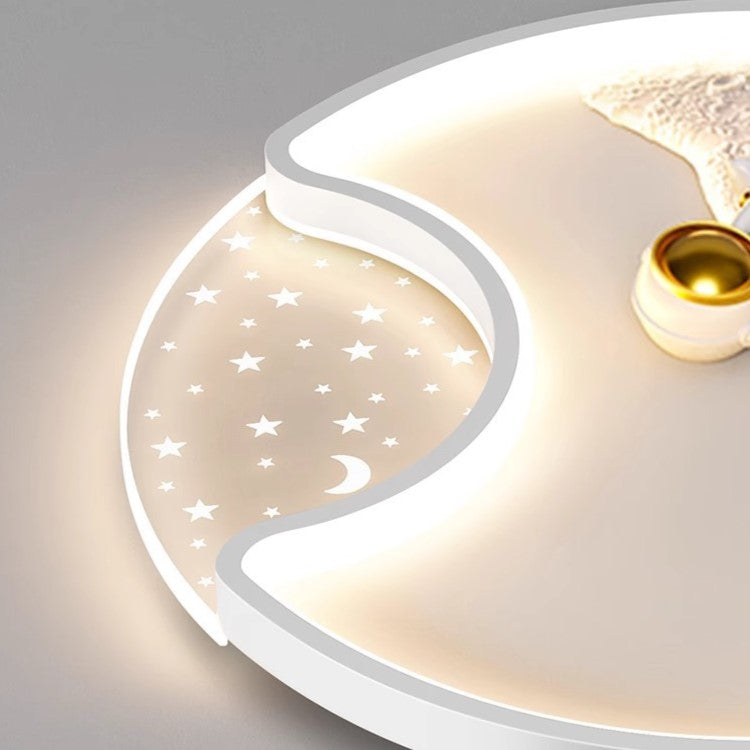Modern Minimalist Round Moon Astronaut Iron Acrylic LED Flush Mount Ceiling Light for Bedroom