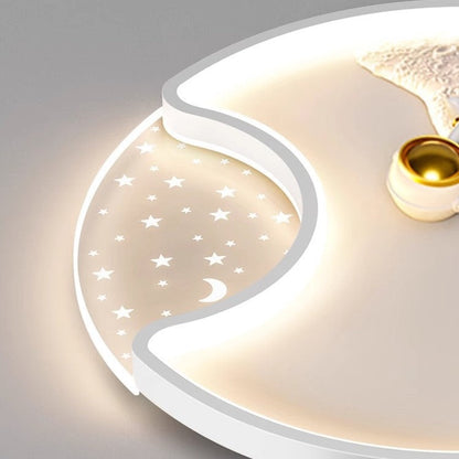 Modern Minimalist Round Moon Astronaut Iron Acrylic LED Flush Mount Ceiling Light for Bedroom