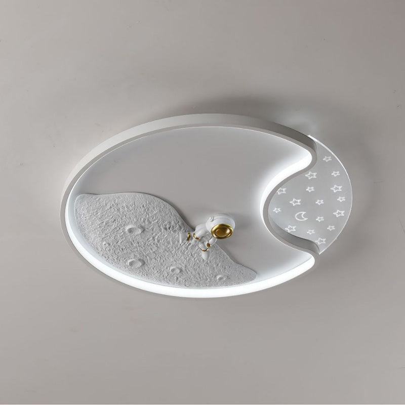 Modern Minimalist Round Moon Astronaut Iron Acrylic LED Flush Mount Ceiling Light for Bedroom