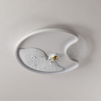 Modern Minimalist Round Moon Astronaut Iron Acrylic LED Flush Mount Ceiling Light for Bedroom