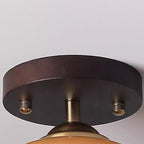 Contemporary Retro Round Oval Dome Wooden Base Glass 1-light Semi-flush Mount Ceiling Light for Living Room
