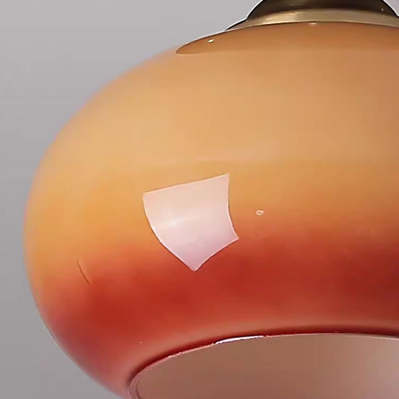 Contemporary Retro Round Oval Dome Wooden Base Glass 1-light Semi-flush Mount Ceiling Light for Living Room