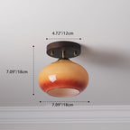 Contemporary Retro Round Oval Dome Wooden Base Glass 1-light Semi-flush Mount Ceiling Light for Living Room