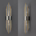 Contemporary Nordic Round Tube Long Stainless Steel Crystal 2-Light Wall Sconce Lamp For Living Room
