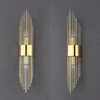 Contemporary Nordic Round Tube Long Stainless Steel Crystal 2-Light Wall Sconce Lamp For Living Room