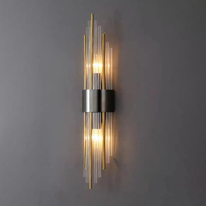 Contemporary Nordic Round Tube Long Stainless Steel Crystal 2-Light Wall Sconce Lamp For Living Room