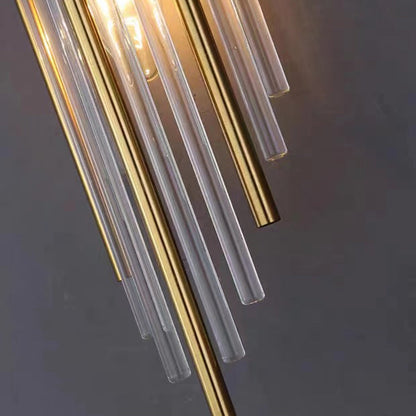 Contemporary Nordic Round Tube Long Stainless Steel Crystal 2-Light Wall Sconce Lamp For Living Room