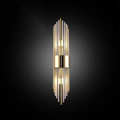 Contemporary Nordic Round Tube Long Stainless Steel Crystal 2-Light Wall Sconce Lamp For Living Room