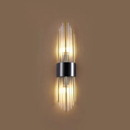 Contemporary Nordic Round Tube Long Stainless Steel Crystal 2-Light Wall Sconce Lamp For Living Room