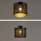 Modern Minimalist Round Cylinder Hollow Carved Iron 1-Light Semi-Flush Mount Ceiling Light For Living Room