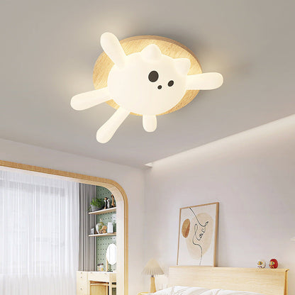 Contemporary Creative Kids Round Cat Iron PE LED Flush Mount Ceiling Light For Bedroom