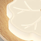 Contemporary Creative Lotus Leaf Rubberwood Base PE Shade LED Flush Mount Ceiling Light For Bedroom