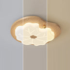 Contemporary Creative Lotus Leaf Rubberwood Base PE Shade LED Flush Mount Ceiling Light For Bedroom