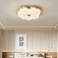 Contemporary Creative Lotus Leaf Rubberwood Base PE Shade LED Flush Mount Ceiling Light For Bedroom