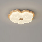 Contemporary Creative Lotus Leaf Rubberwood Base PE Shade LED Flush Mount Ceiling Light For Bedroom