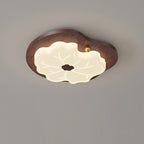 Contemporary Creative Lotus Leaf Rubberwood Base PE Shade LED Flush Mount Ceiling Light For Bedroom