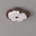 Contemporary Creative Lotus Leaf Rubberwood Base PE Shade LED Flush Mount Ceiling Light For Bedroom