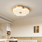 Contemporary Creative Lotus Leaf Rubberwood Base PE Shade LED Flush Mount Ceiling Light For Bedroom