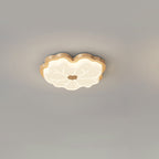 Contemporary Creative Lotus Leaf Rubberwood Base PE Shade LED Flush Mount Ceiling Light For Bedroom