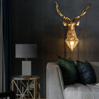 Contemporary Creative Deer Head Diamond Resin Stainless Steel Shade 1-Light Wall Sconce Lamp For Living Room