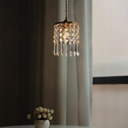 Modern Minimalist Round Crystal Shade Iron 1-Light Pendant Light For Bedroom