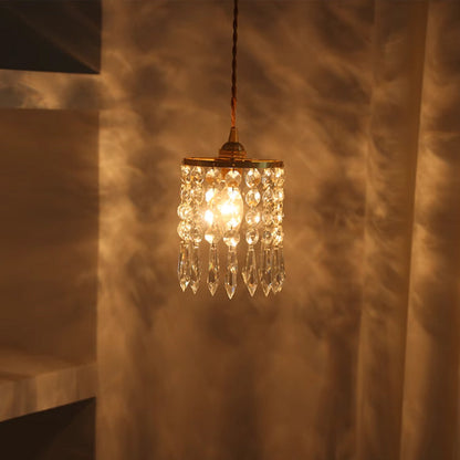 Modern Minimalist Round Crystal Shade Iron 1-Light Pendant Light For Bedroom