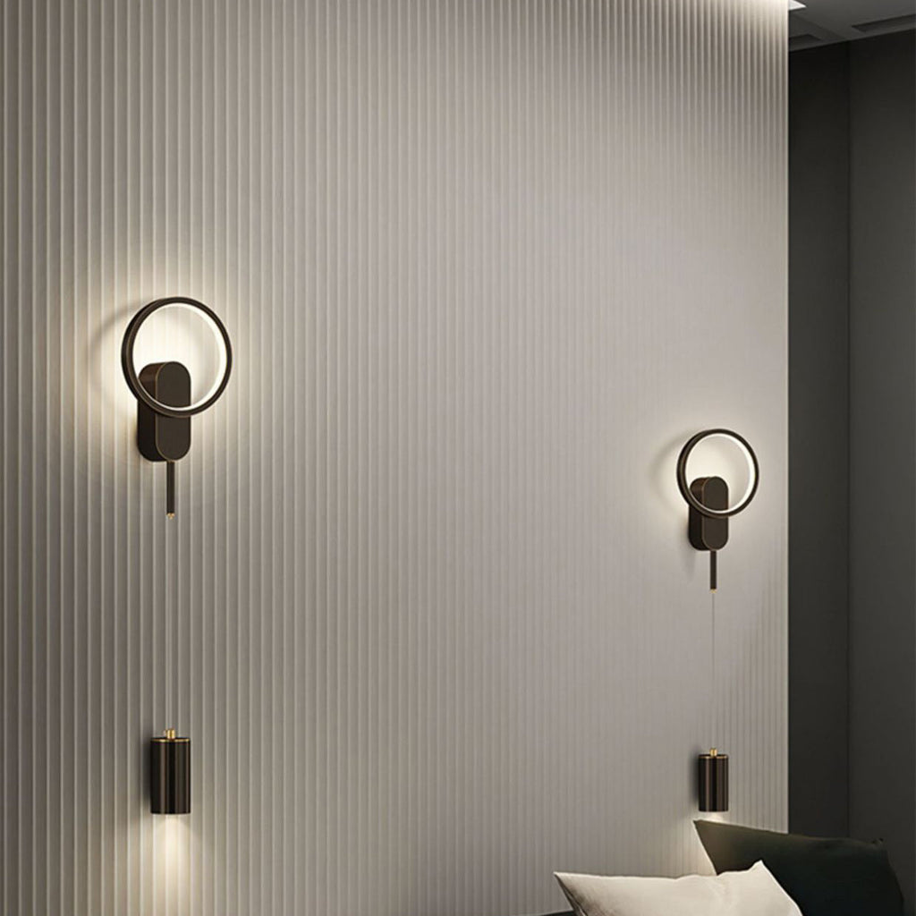 Modern Minimalist Cylinder Circle Iron Shade LED Wall Sconce Lamp For Bedroom