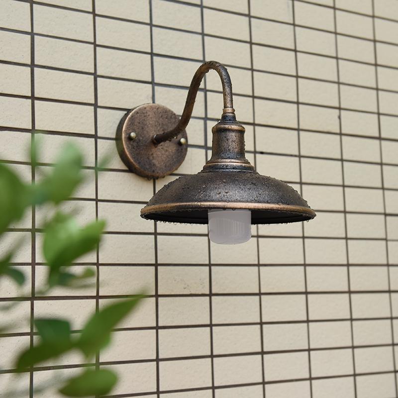 Contemporary Industrial Round Pot Lid Shape Curved Rod Iron Shade 1-Light Wall Sconce Lamp For Outdoor Patio