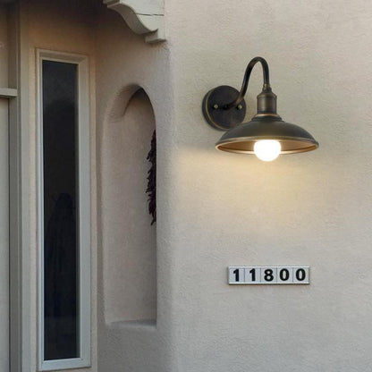 Contemporary Industrial Round Pot Lid Shape Curved Rod Iron Shade 1-Light Wall Sconce Lamp For Outdoor Patio