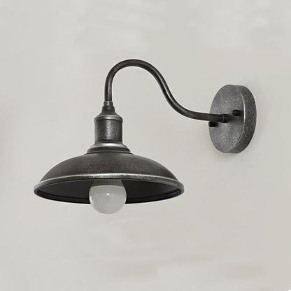 Contemporary Industrial Round Pot Lid Shape Curved Rod Iron Shade 1-Light Wall Sconce Lamp For Outdoor Patio
