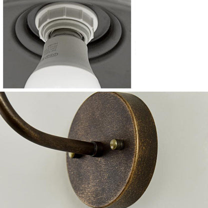 Contemporary Industrial Round Pot Lid Shape Curved Rod Iron Shade 1-Light Wall Sconce Lamp For Outdoor Patio