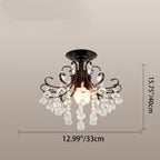 Traditional European Round Curved Pole Carved Crystal Shade Iron Frame 3-Light Semi-Flush Mount Ceiling Light For Living Room