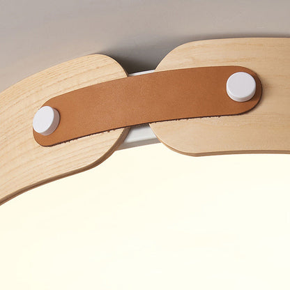 Modern Minimalist Round Iron Solid Wood Frame LED Flush Mount Ceiling Light for Bedroom