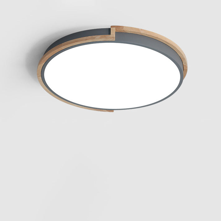 Contemporary Nordic Round Wood Iron Frame Acrylic Shade LED Flush Mount Ceiling Light For Bedroom Lumendat