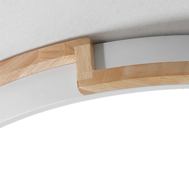 Contemporary Nordic Round Wood Iron Frame Acrylic Shade LED Flush Mount Ceiling Light For Bedroom Lumendat