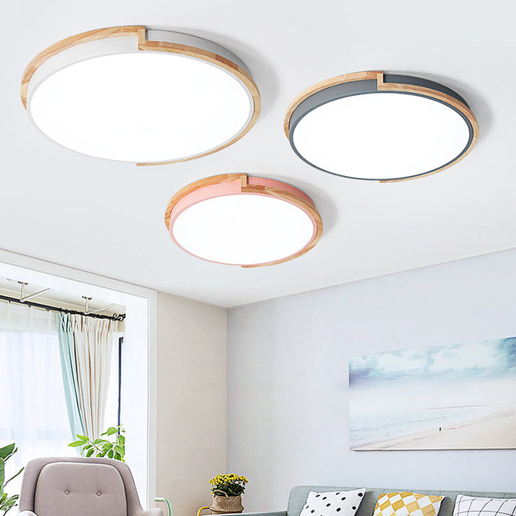 Contemporary Nordic Round Wood Iron Frame Acrylic Shade LED Flush Mount Ceiling Light For Bedroom Lumendat