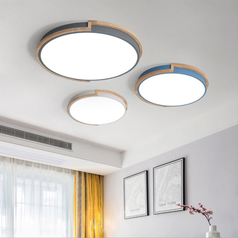 Contemporary Nordic Round Wood Iron Frame Acrylic Shade LED Flush Mount Ceiling Light For Bedroom Lumendat