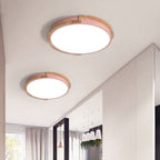Contemporary Nordic Round Wood Iron Frame Acrylic Shade LED Flush Mount Ceiling Light For Bedroom Lumendat