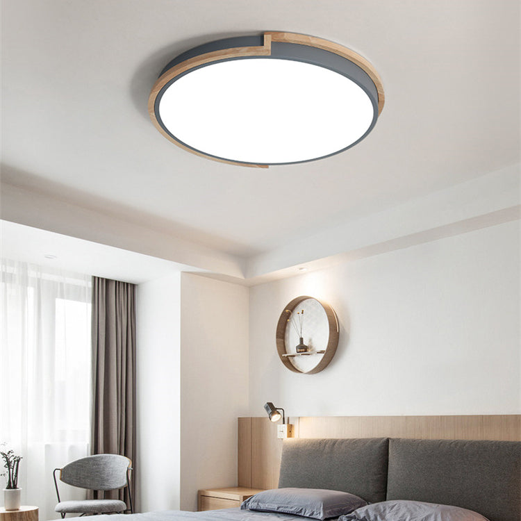 Contemporary Nordic Round Wood Iron Frame Acrylic Shade LED Flush Mount Ceiling Light For Bedroom Lumendat
