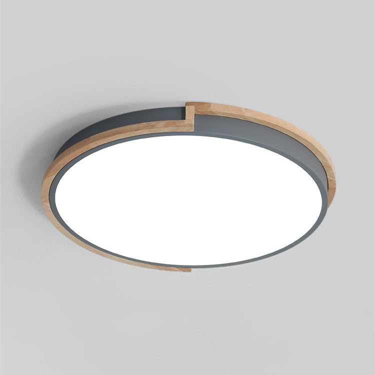 Contemporary Nordic Round Wood Iron Frame Acrylic Shade LED Flush Mount Ceiling Light For Bedroom Lumendat