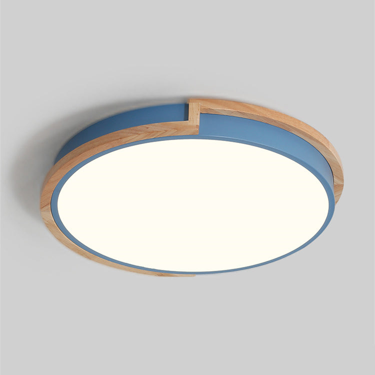 Contemporary Nordic Round Wood Iron Frame Acrylic Shade LED Flush Mount Ceiling Light For Bedroom Lumendat
