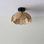 Traditional Japanese Round Petal Iron Rattan Woven Shade 1-light Semi-flush Mount Ceiling Light for Living Room