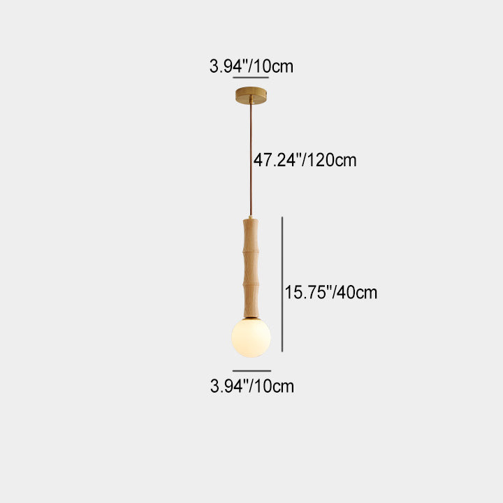 Contemporary Retro Cylinder Bamboo Shape Solid Wood 1-Light Pendant Light For Living Room