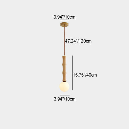 Contemporary Retro Cylinder Bamboo Shape Solid Wood 1-Light Pendant Light For Living Room
