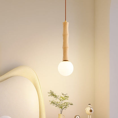 Contemporary Retro Cylinder Bamboo Shape Solid Wood 1-Light Pendant Light For Living Room